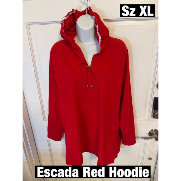 Escada Tops - Escada Vibrant Luxury Red Pullover Hoodie XL New no Tags